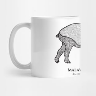 Malayan Tapir with Common and Latin Names - black and white animal Mug